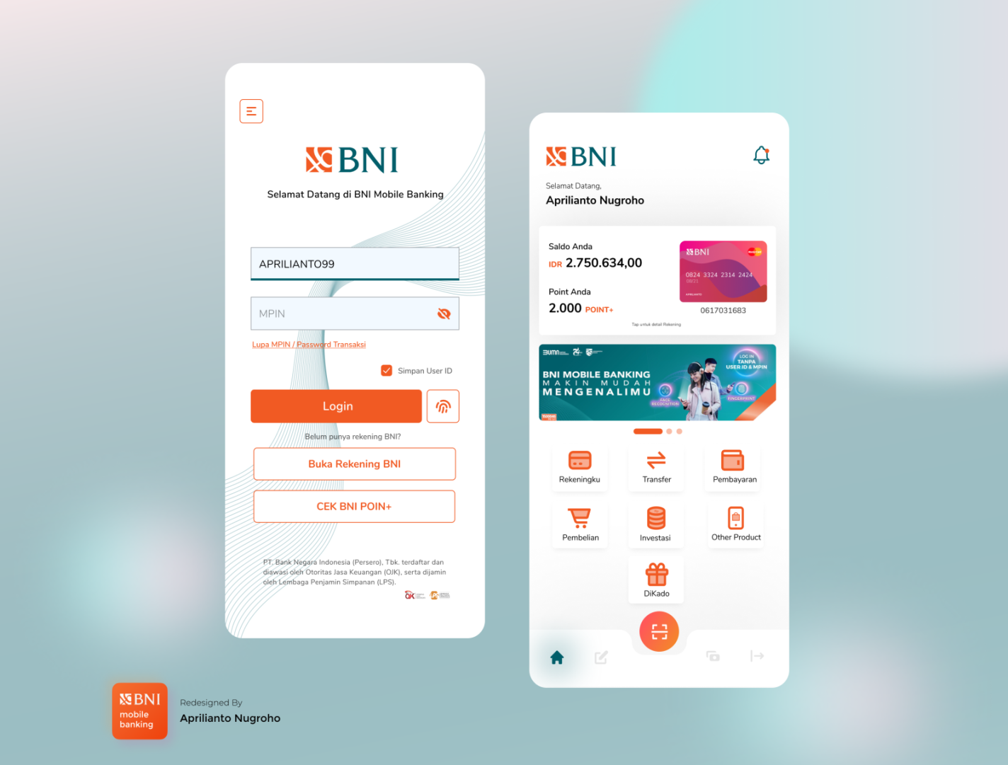 BNI Mobile Banking App Re-Design by Afrills on Dribbble
